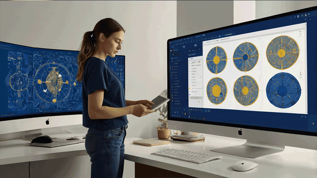 5 Ways AI is Replacing Designers: What to Do About It 2 Futuristic workspace showcasing Ways AI is Replacing Designers through human-AI collaboration on digital art.