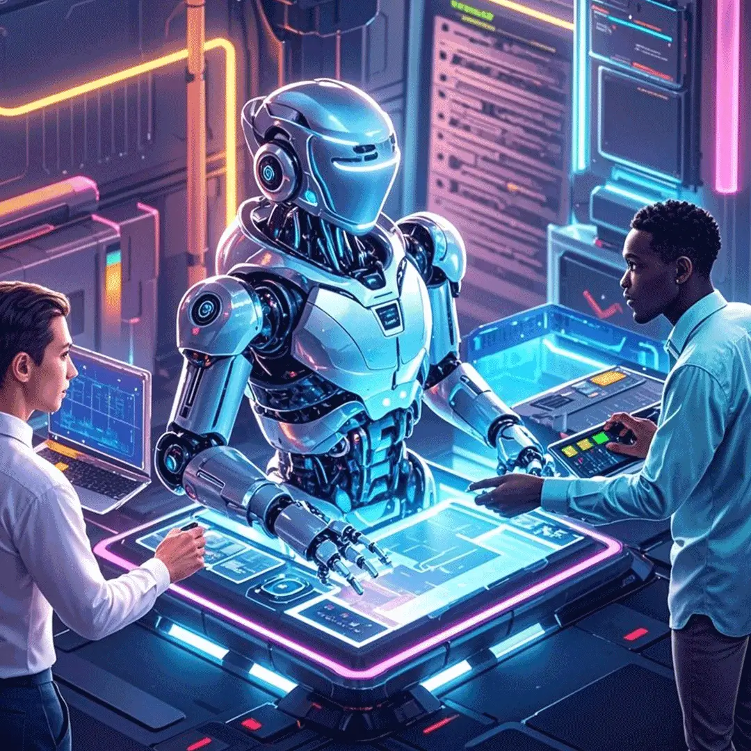 Team collaborating to build brands with AI-driven strategies.