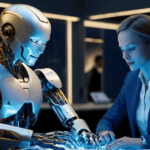 Futuristic workspace showcasing Ways AI is Replacing Designers through human-AI collaboration on digital art.